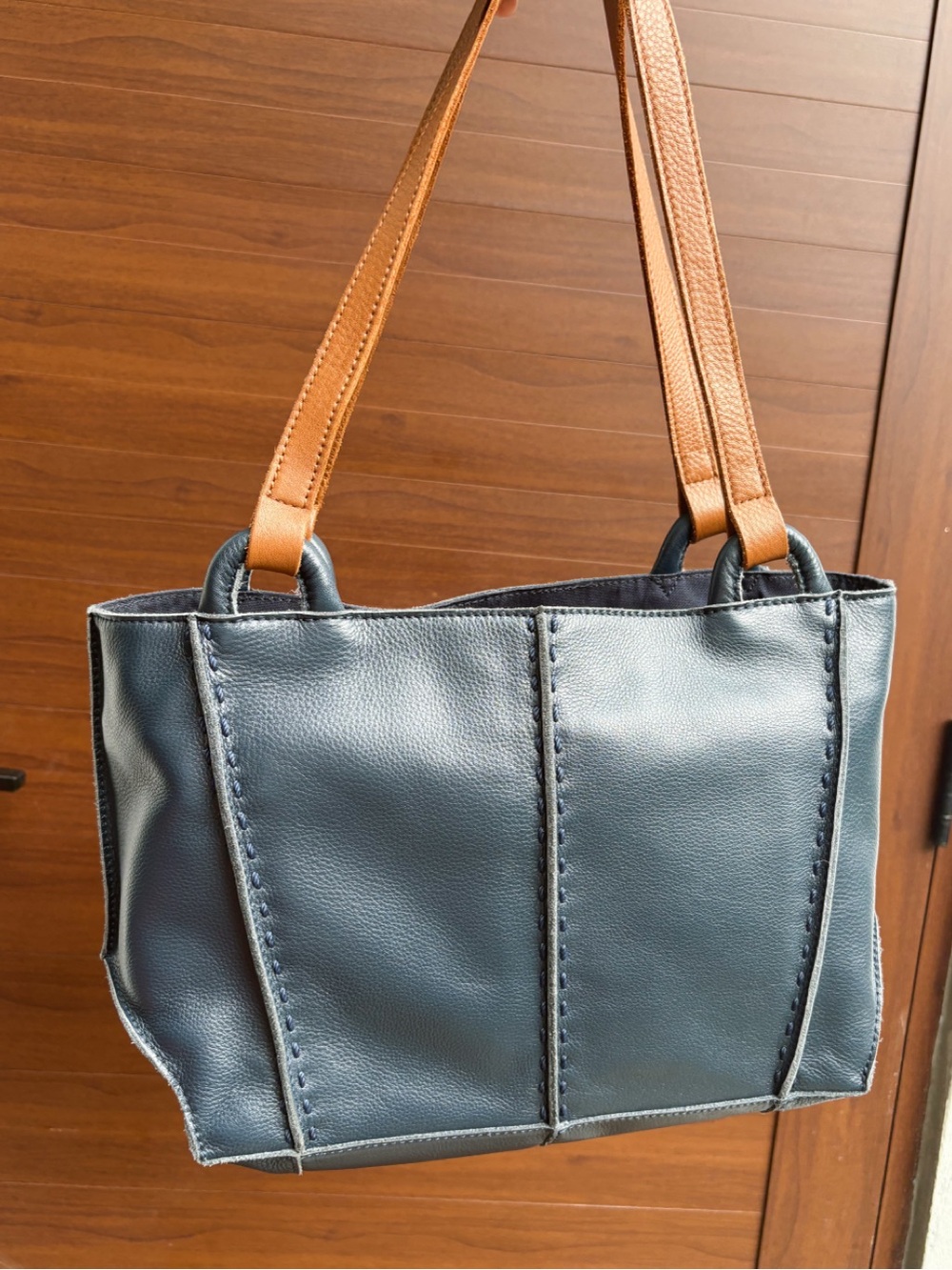 The Sak Indigo Satchel Tote Bag with Brown Handles - Picture 3 of 14